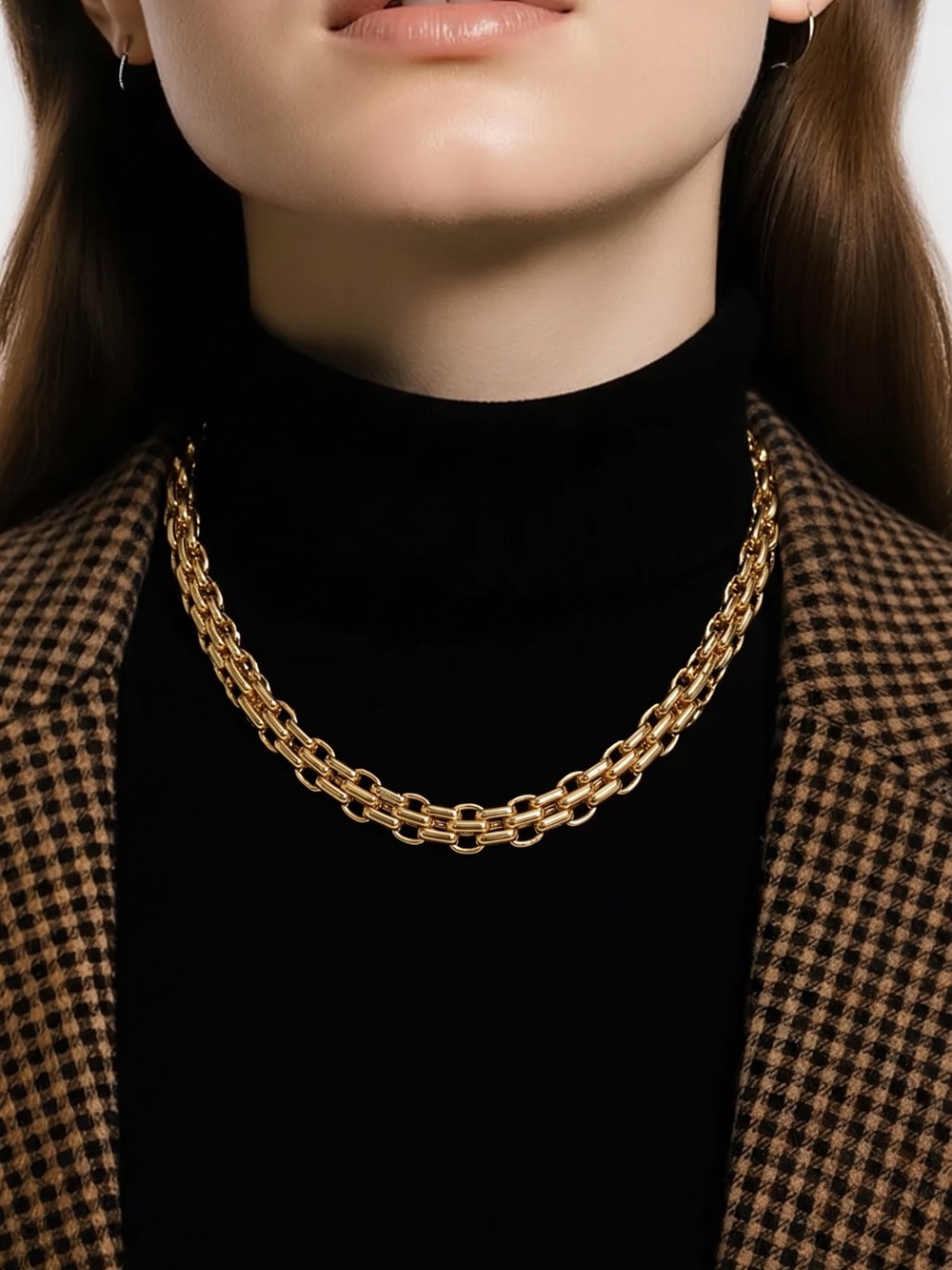 Classic Gold toned Double Link Chain Necklace - Women Jewelry
